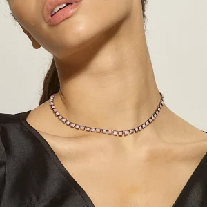 Mini Tile Rivière Necklace - Pink Opal