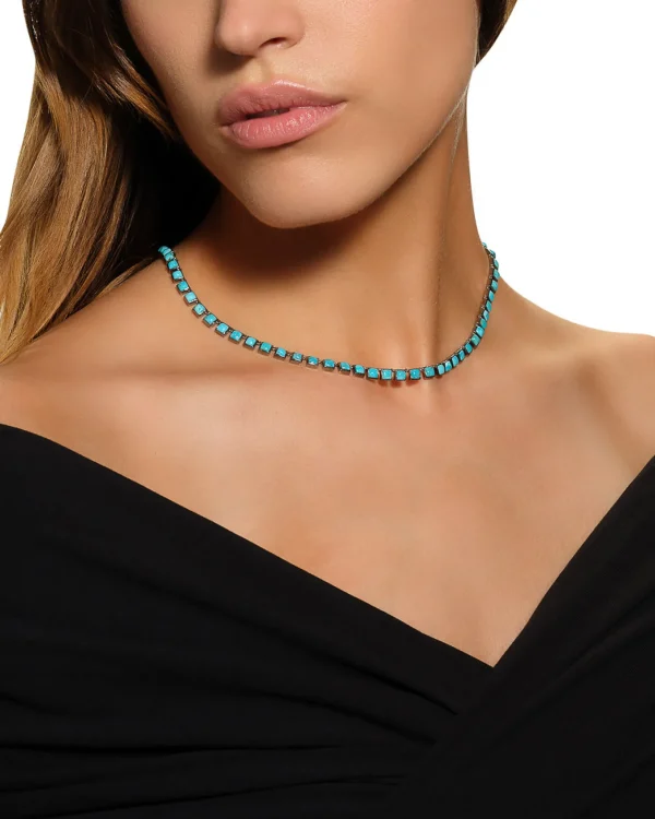 Mini Tile Rivière Necklace - Turquoise