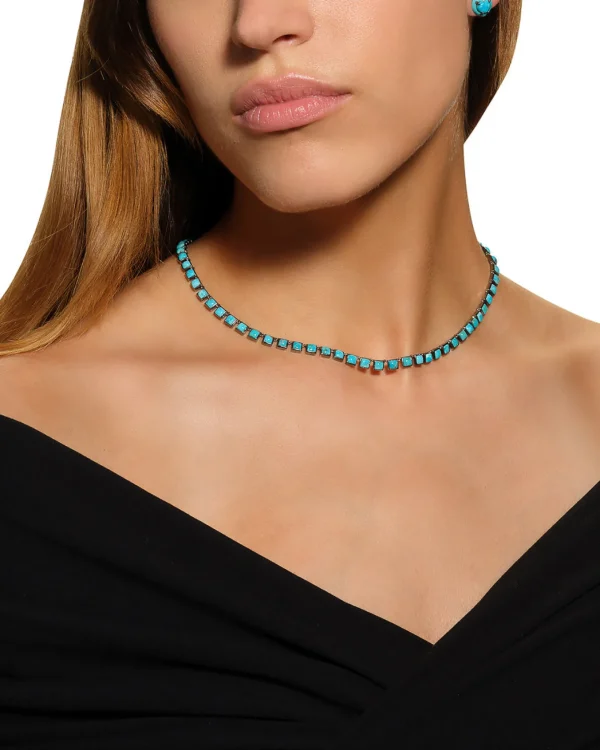 Mini Tile Rivière Necklace - Turquoise