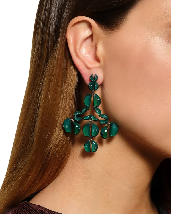 Murano Emerald Enameled Girandole Earrings - Green Onyx
