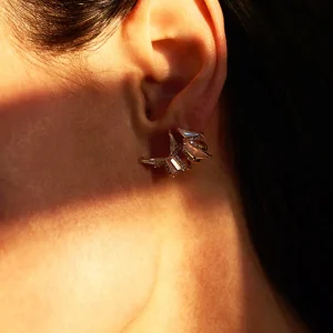 Pagoda Ear Clips - Rainbow Moonstone