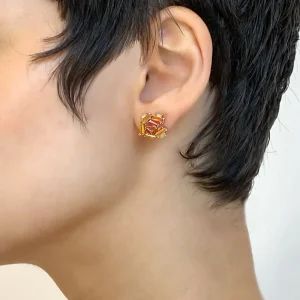 Petite Rose Studs - Fire Opal