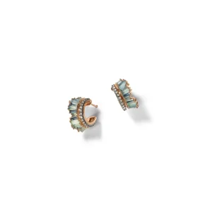 Petite Ruched Hoops - Blue Peruvian Opal, Aquamarine, & Diamond Pavé