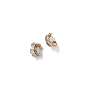 Petite Ruched Hoops - Diamond & Diamond Pavé