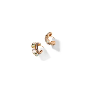 Petite Ruched Hoops - Ethiopian Opal & Diamond Pavé