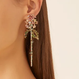 Rose and Stem Earrings - Ethiopian Opal