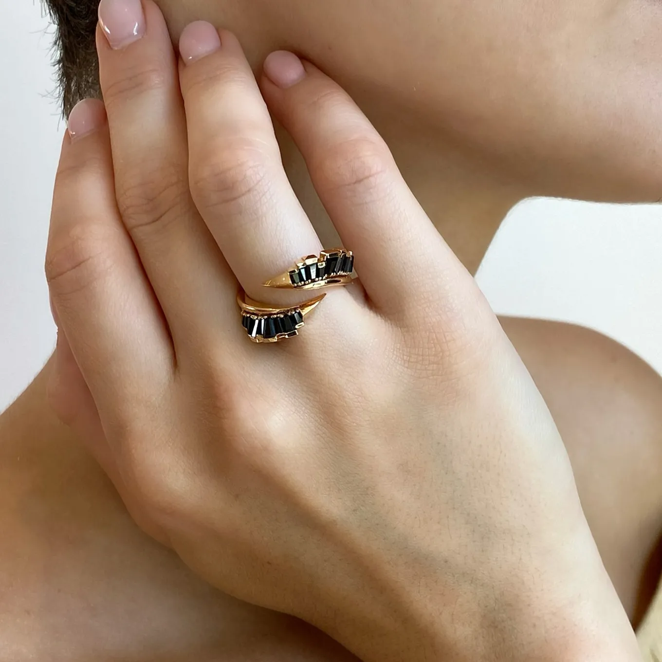ruched_open_coil_ring__bl_1.webp Ruched Open Coil Ring - Black Spinel