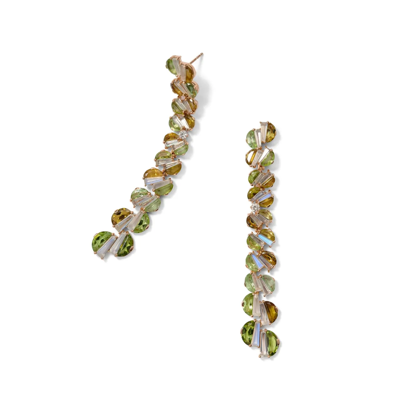 shirred_column_earrings___0.webp Shirred Column Earrings - Green Tourmaline and Rainbow Moonstone