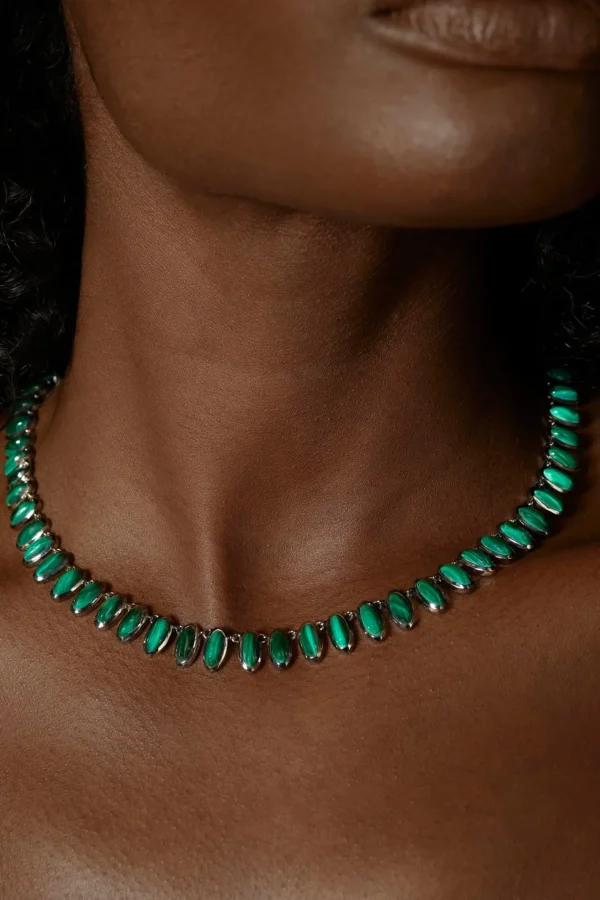 Small Elliptic Rivière Necklace - Malachite