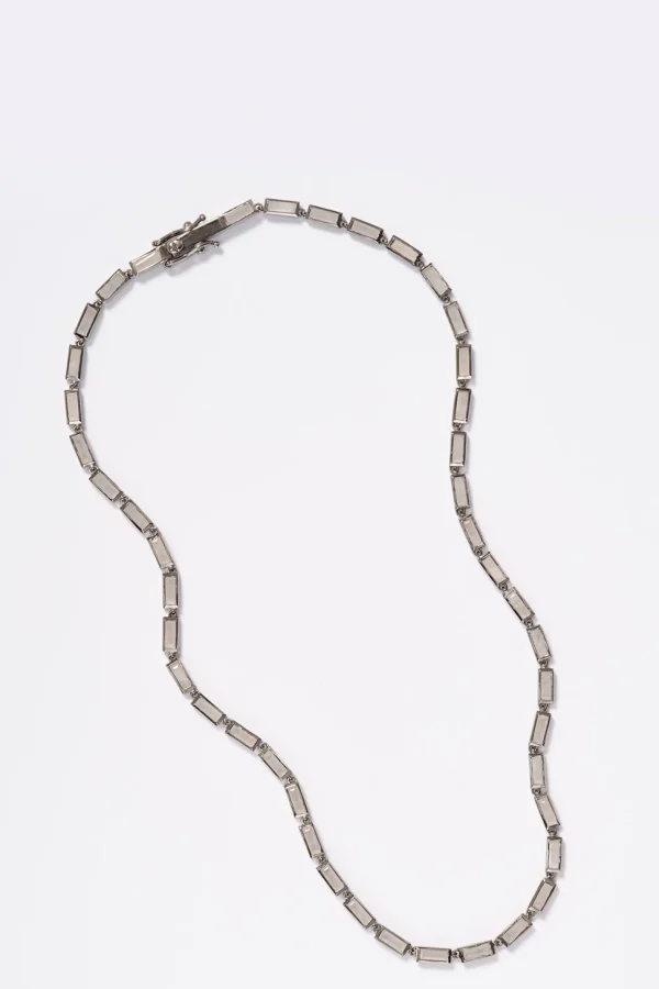 Small Linear Baguette Tile Rivière Necklace - White Agate