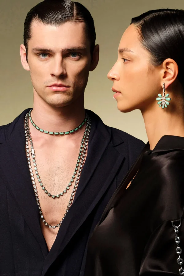 Small Linear Baguette Tile Rivière Necklace - Chrysoprase