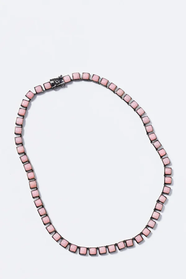 Small Tile Rivière Necklace - Pink Opal