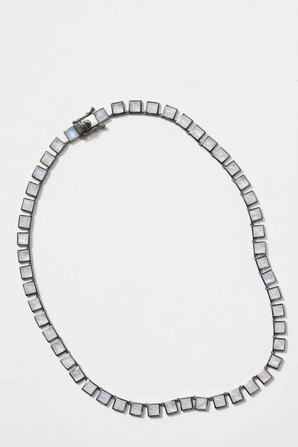 Small Tile Rivière Necklace - Rainbow Moonstone