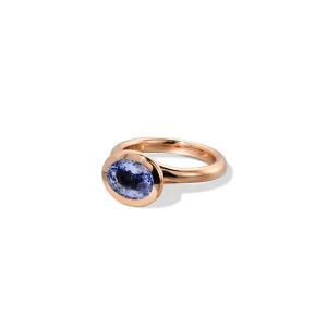 Stacked Oval Solitaire Ring - Ceylon Blue Sapphire