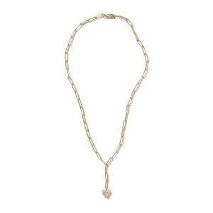 Strapped Diamond Heart Pendant on Paper Clip Chain