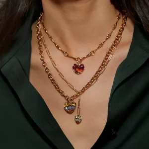 Strapped Diamond Heart Pendant on Paper Clip Chain