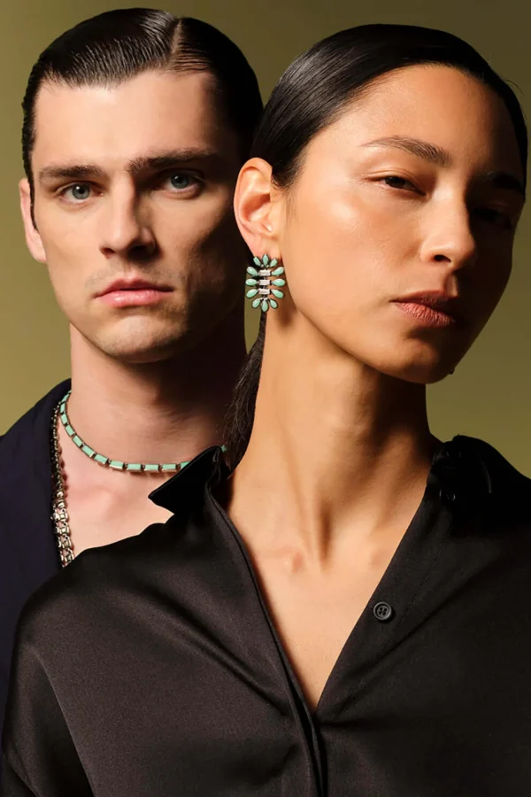 Tamago Earrings - White Agate & Chrysoprase