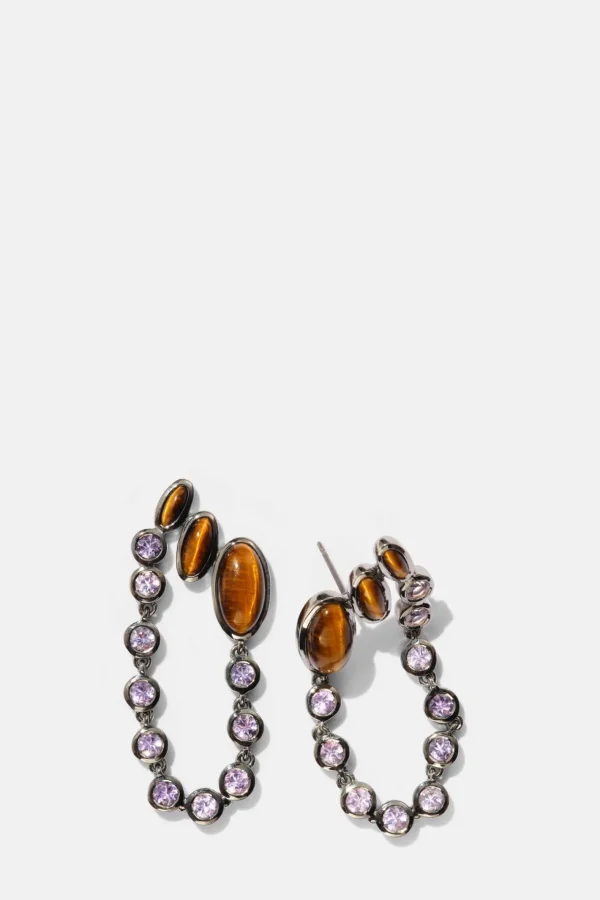 Taper & Chain Earrings - Tiger's Eye