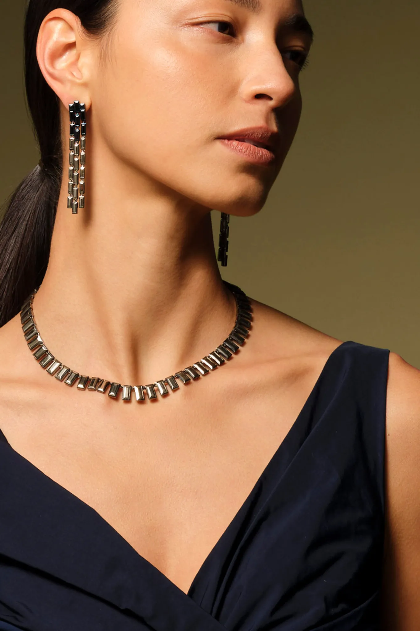 triple_baguette_stiletto__4.webp Triple Baguette Stiletto Earrings - Pyrite & Black Spinel