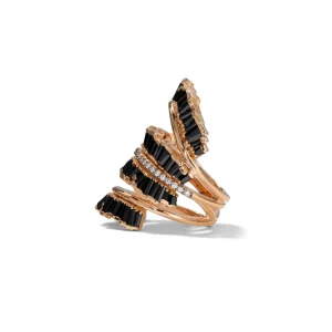 Triple Ruched Ribbon Ring - Black Spinel