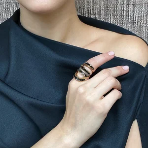 Triple Ruched Ribbon Ring - Black Spinel