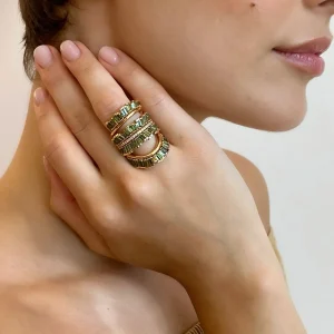 Triple Ruched Ribbon Ring - Green Tourmaline