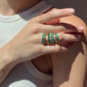Triple Ruched Ribbon Ring - Emerald