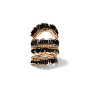 Triple Ruched Ribbon Ring - Black Spinel
