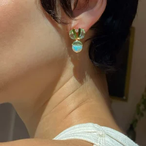 Trofeo Earrings - Emerald Blue Tourmaline, Ethiopian Opal