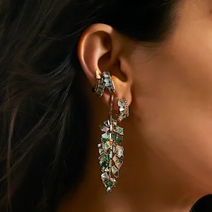 Twisting Ruched Ear Cuff - Tanzanite & Aquamarine
