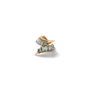 Twisting Ruched Ear Cuff - Blue Peruvian Opal & Aquamarine
