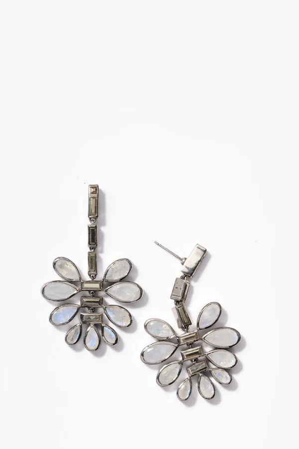 Uchiwa Earrings - Pyrite & Rainbow Moonstone
