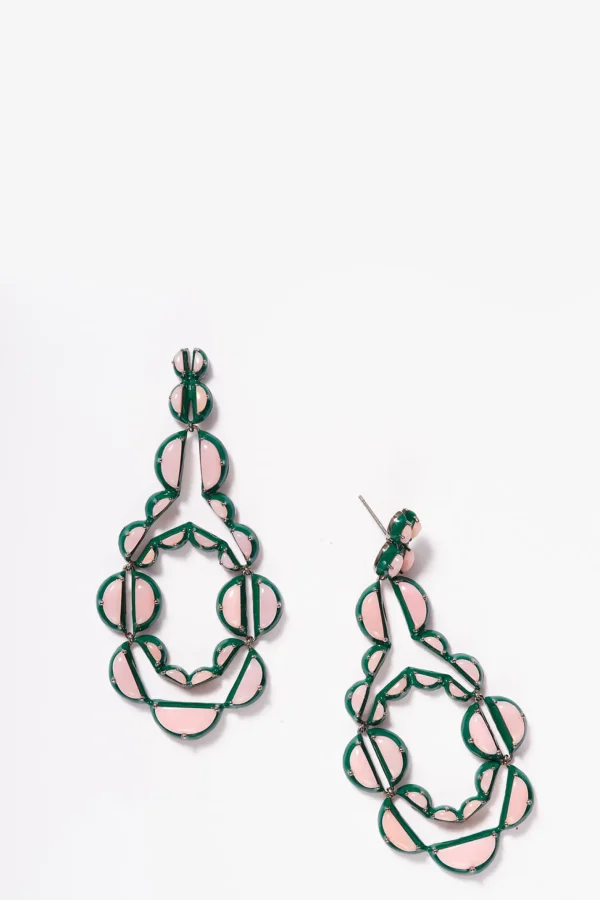 Vienna Emerald Enameled Earrings - Pink Opal