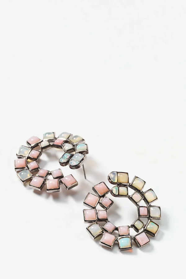 Wheel Bypass Hoops - Pink Opal & Ethiopian Opal