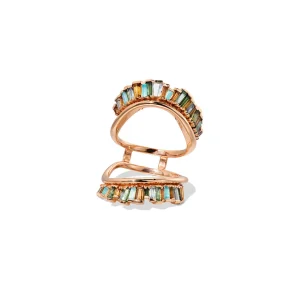 Wing Guard Ring - Green Tourmaline, Golden Tourmaline, Aquamarine