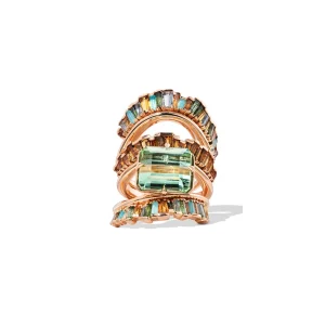 Wing Guard Ring - Green Tourmaline, Golden Tourmaline, Aquamarine