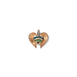 Winged Strapped Heart Pendant - Blue Zircon, Green Tourmaline